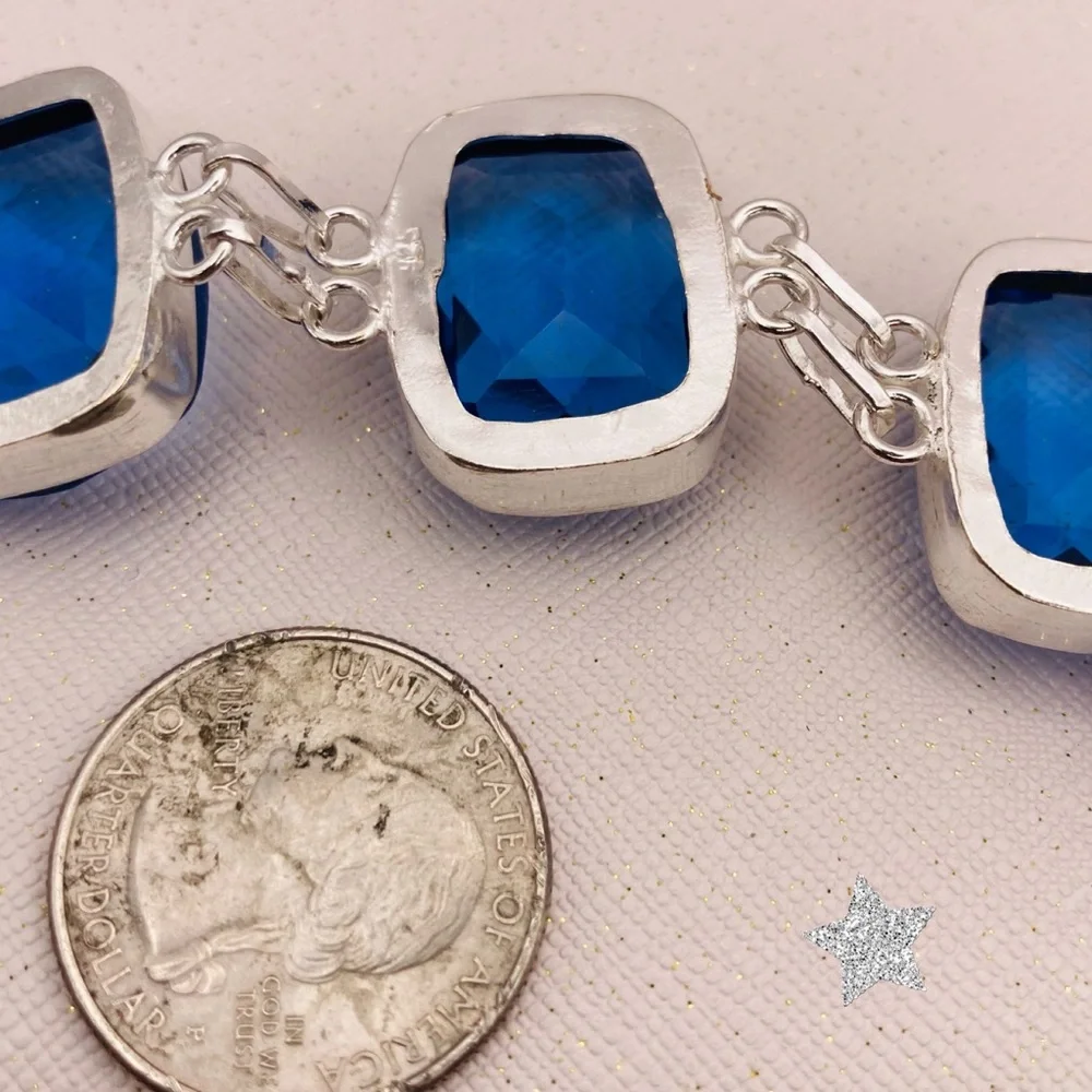 Faceted Blue Topaz Gemstone Handmade Bracelet - Picture 3 of 5